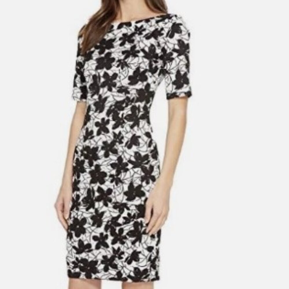 Calvin Klein Black & White Fab Floral Sheath Dress Sz 12